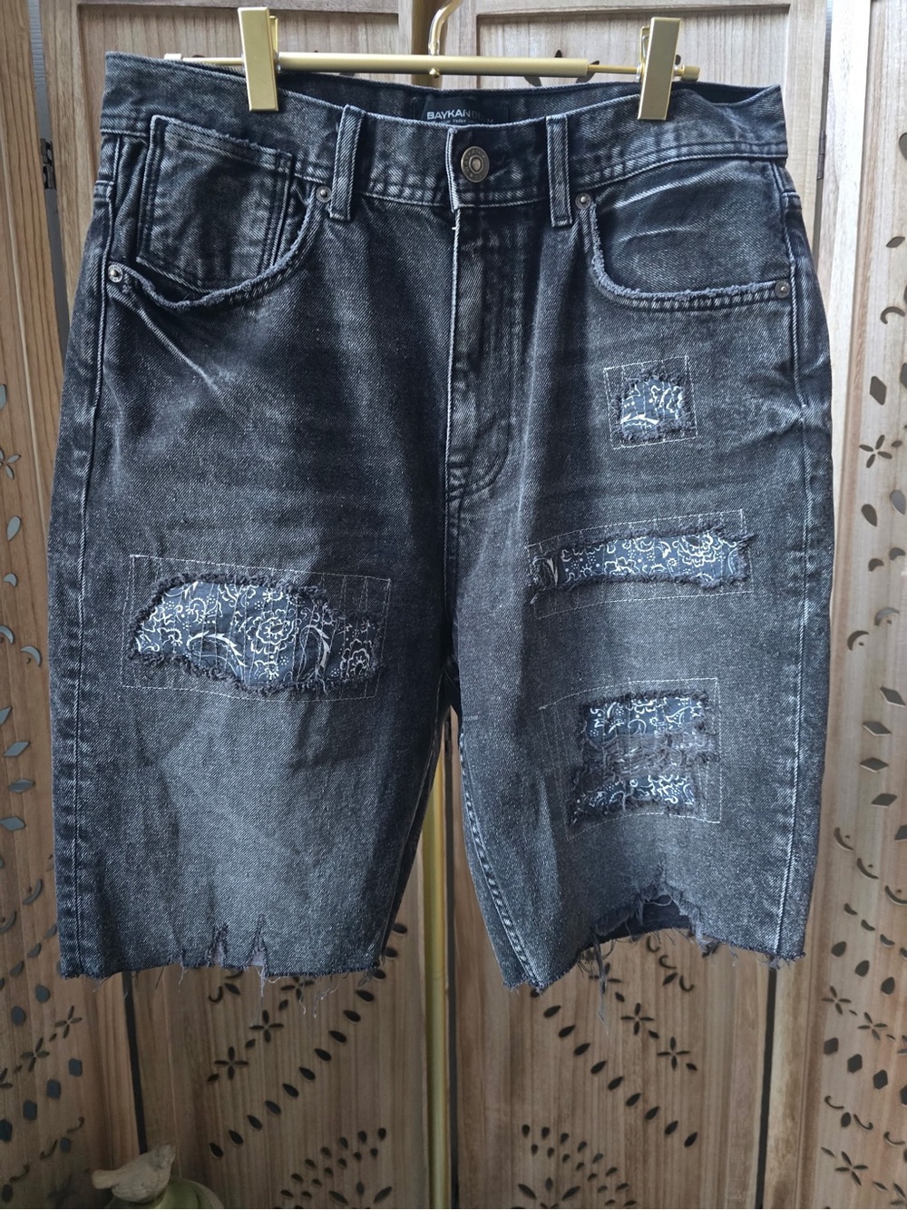 NWOT Black Distressed Patchwork Denim Jean Shorts